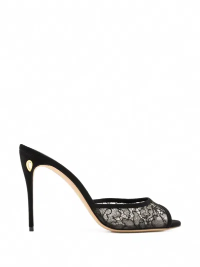 Jennifer Chamandi Guido Lace-panel Suede Sandals In Black
