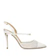 Jennifer Chamandi Vittorio 105 Crystal-embellished Mesh And Satin Slingback Pumps In White