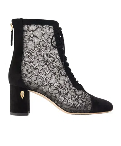 Jennifer Chamandi Dan 65 Lace-trimmed Suede Ankle Boots In Black