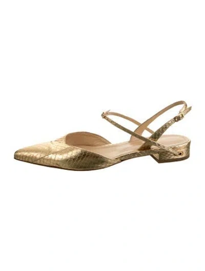 Pre-owned Jennifer Chamandi Leather Animal Print Flats In Gold