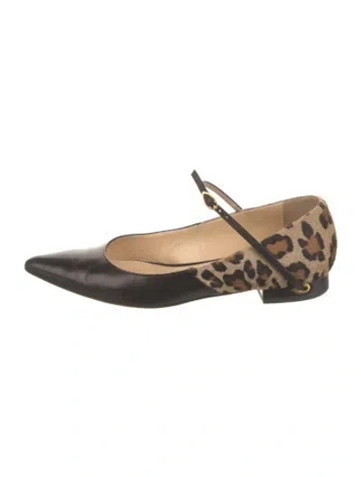 Pre-owned Jennifer Chamandi Leather Animal Print Mary Jane Flats In Black