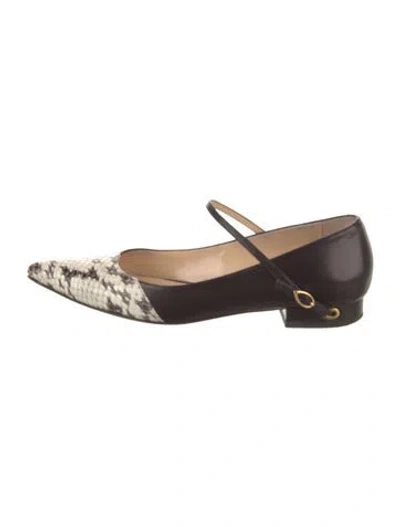Pre-owned Jennifer Chamandi Leather Animal Print Mary Jane Flats In Brown