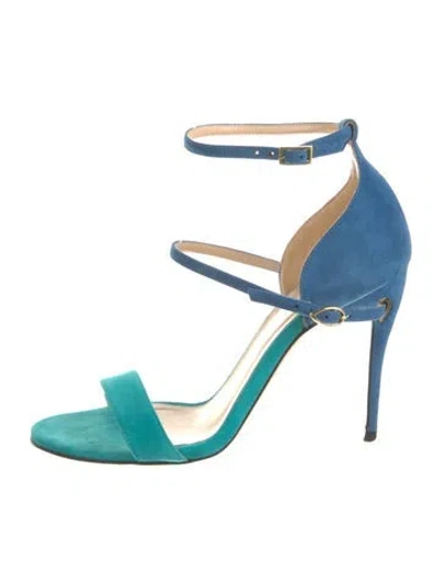 Pre-owned Jennifer Chamandi Leather Colorblock Pattern Sandals In Blue