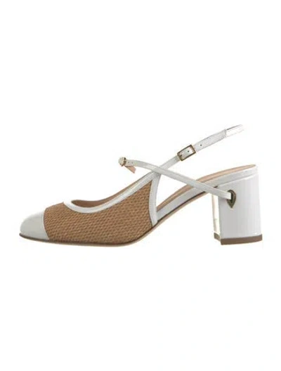 Pre-owned Jennifer Chamandi Leather Slingback Pumps In Silver/white