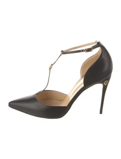 Pre-owned Jennifer Chamandi Leather T-strap Pumps In Black