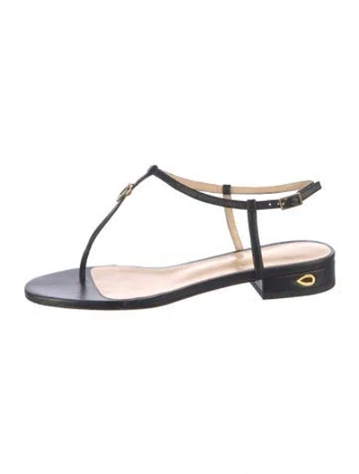 Pre-owned Jennifer Chamandi Leather T-strap Sandals In Black