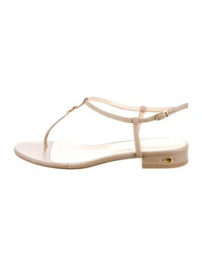 Pre-owned Jennifer Chamandi Leather T-strap Sandals In White