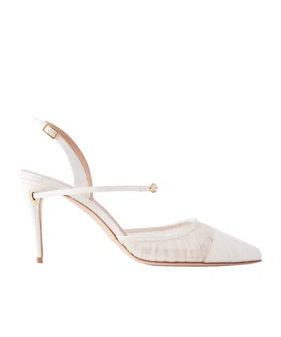 Jennifer Chamandi Mattia 85 Leather-trimmed Lace Pumps In Neutral