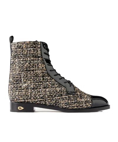 Jennifer Chamandi Brando 20 Leather-trimmed Tweed Ankle Boots In Multi