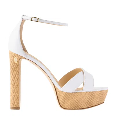 Jennifer Chamandi Leo Leather And Raffia Platform Sandals In White