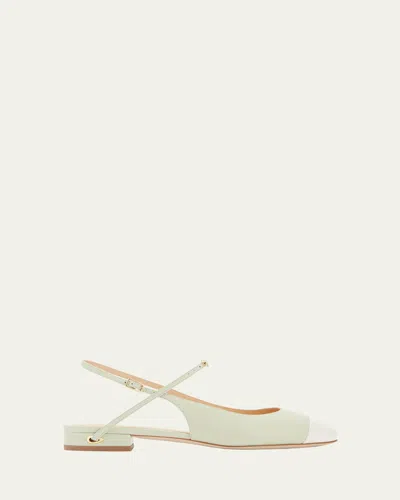 Jennifer Chamandi Mattia Bicolor Leather Slingback Ballerina Flats In Pistachio Chalk White