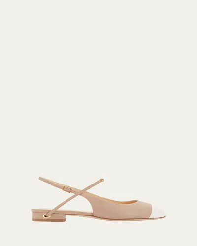 Jennifer Chamandi Mattia Bicolor Leather Slingback Ballerina Flats In Sand Chalk White