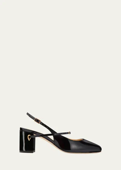 Jennifer Chamandi Mattia Patent Leather Slingback Pumps In Black
