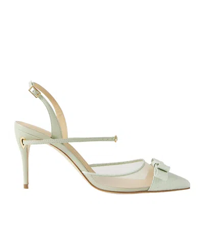 Jennifer Chamandi Mesh And Leathertrimmed Elaphe Slingback Pumps In Nude