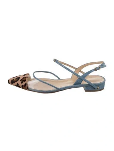 Pre-owned Jennifer Chamandi Mesh Animal Print Slingback Flats In Black
