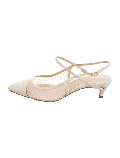 Pre-owned Jennifer Chamandi Mesh Lace Pattern Slingback Flats In Neutrals