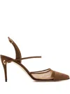 Jennifer Chamandi Mesh-panelled Heeled Pumps In Brown