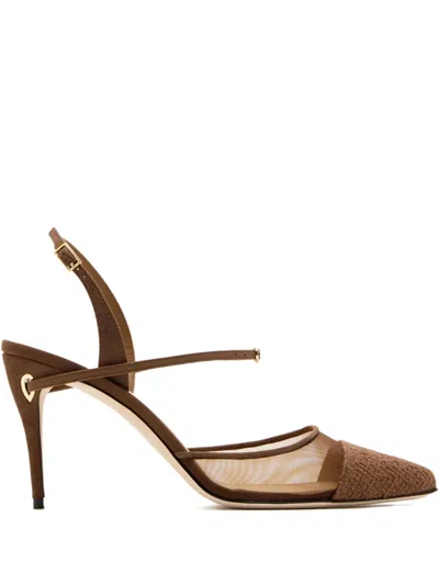 Jennifer Chamandi Mesh-panelled Heeled Pumps In Brown