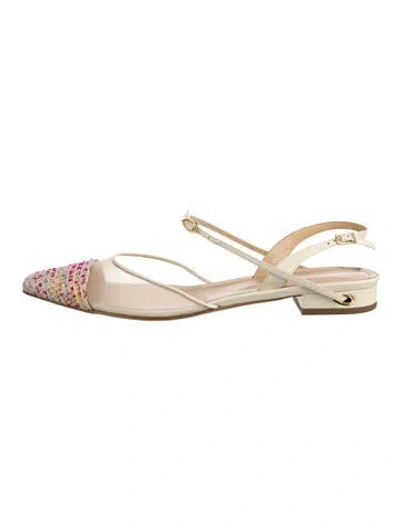 Pre-owned Jennifer Chamandi Mesh Tweed Pattern Slingback Flats In Neutral