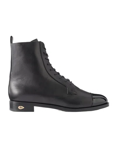 Jennifer Chamandi Brando Patent Leather-trimmed Leather Ankle Boots In Black