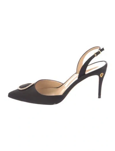 Pre-owned Jennifer Chamandi Satin Crystal Embellishments Slingback Pumps In Black