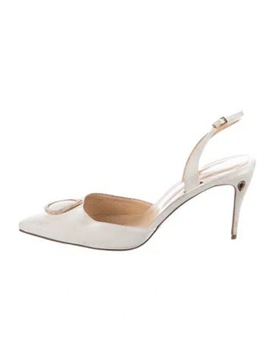 Pre-owned Jennifer Chamandi Satin Crystal Embellishments Slingback Pumps In Neutral
