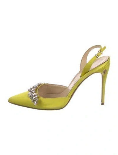 Pre-owned Jennifer Chamandi Satin Slingback Pumps In Yellow