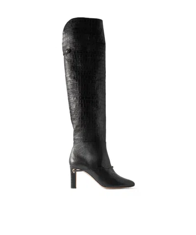 Jennifer Chamandi Stiletto Heel Tall Knight Knee High Boots In Black