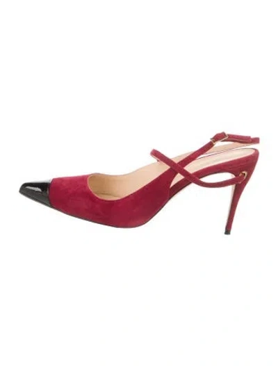 Pre-owned Jennifer Chamandi Suede Colorblock Pattern Slingback Pumps In Red