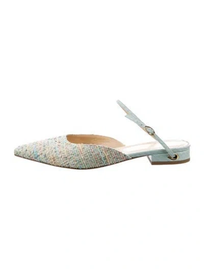 Pre-owned Jennifer Chamandi Tweed Tweed Pattern Mules In Blue