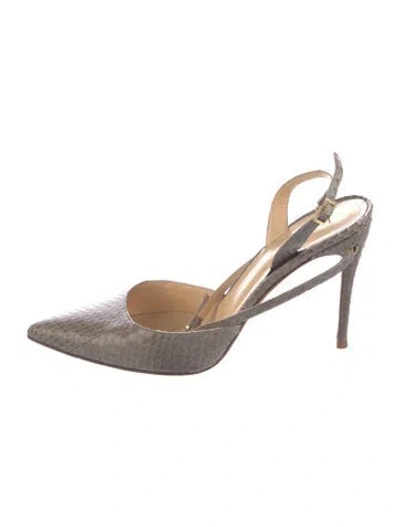 Pre-owned Jennifer Chamandi Vintage Snakeskin Slingback Pumps In Gray