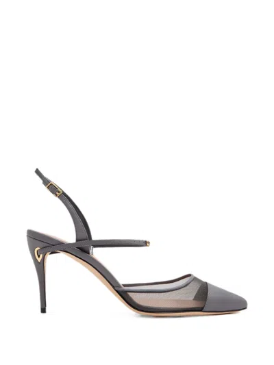 Jennifer Chamandi Vittorio Mesh-panel Slingback Pumps In Gray
