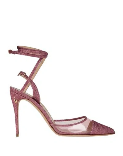 Jennifer Chamandi Woman Pumps Pink Size 8 Leather, Textile Fibers