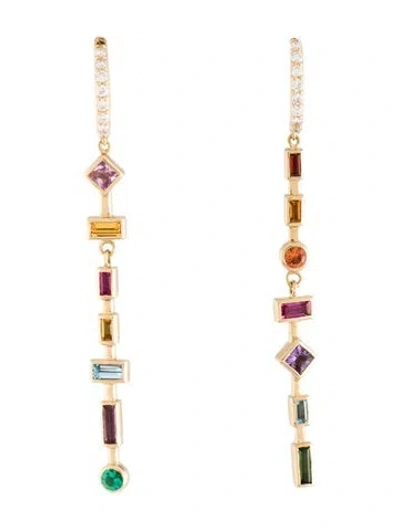 Pre-owned Jennifer Demoro 14k Multistone Drop Earrings In Multicolor