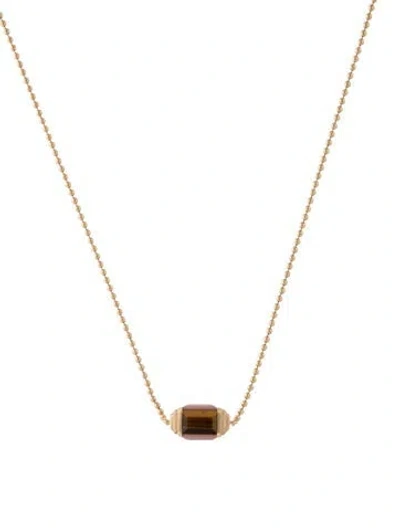 Pre-owned Jennifer Demoro 18k Ceramic, Mother Of Pearl, Tigers Eye & Opal Pendant Necklace, 17.75" In Multi
