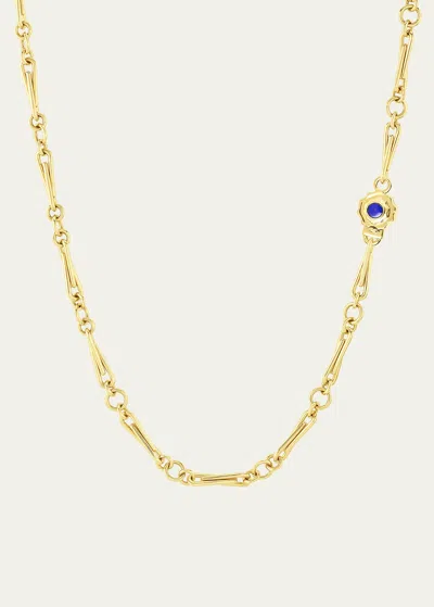 Jennifer Demoro 18k Gold Barley Corn Chain Necklace With Lapis Inlay Clasp In Yg