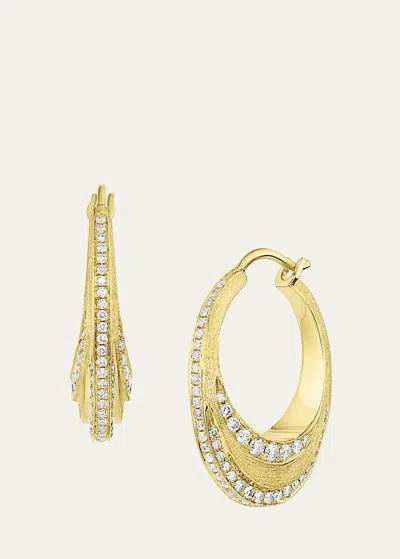Jennifer Demoro 18k Gold Color Wave Champagne Diamond Huggie Earrings In Yg