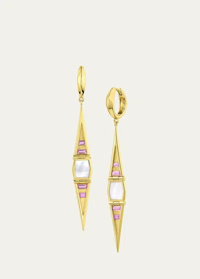 Jennifer Demoro 18k Gold Pink Sapphire And Mother-of-pearl Hinged Swing Earrings In Yg