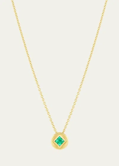 Jennifer Demoro 18k Gold Stardust Round Necklace With Emerald, 16-18"l In Yg