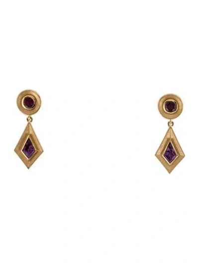 Pre-owned Jennifer Demoro 18k Rhodolite & Amethyst Stardust Kite Drop Earrings In Multi
