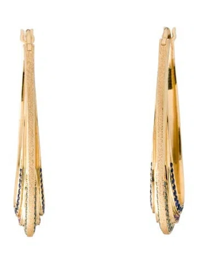 Pre-owned Jennifer Demoro 18k Sapphire, Amethyst, & Topaz Long Stardust Hoop Earrings In Multi