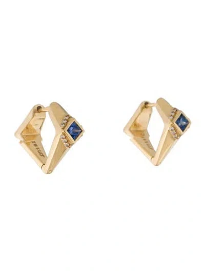 Pre-owned Jennifer Demoro 18k Sapphire & Diamond Huggies In Multi
