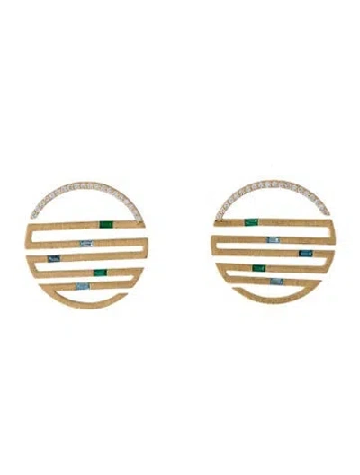 Pre-owned Jennifer Demoro 18k Topaz, Emerald & Diamond Drop Earrings In Multi