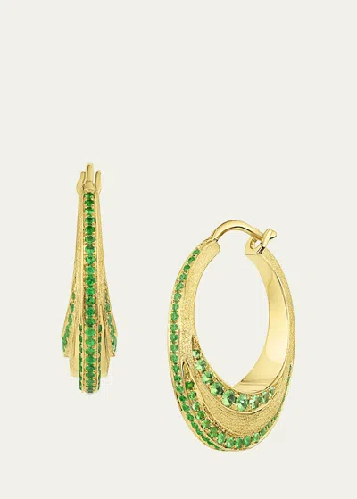 Jennifer Demoro Color Wave 18k Gold Tsavorite Huggie Earrings In Yg