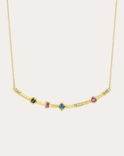 Jennifer Demoro Women's Blue Curved Bar Necklace 18k Gold In Multicolor
