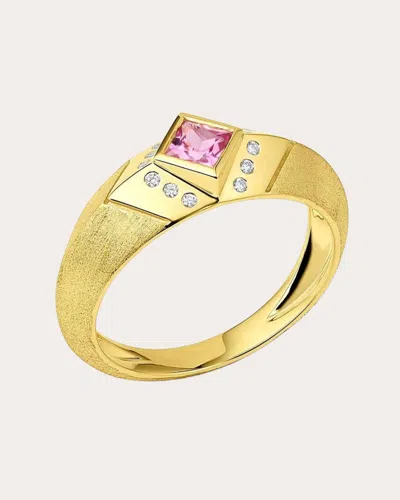 Jennifer Demoro Women's Knife Edge 18k Gold Sapphire And Diamond Signet Ring In Pink