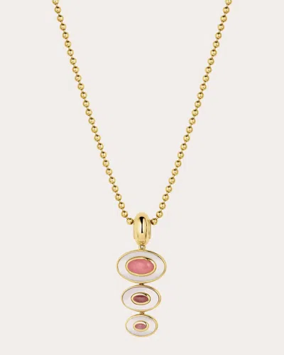 Jennifer Demoro Women's Pink Three Bezel Drop Pendant Necklace 18k Gold
