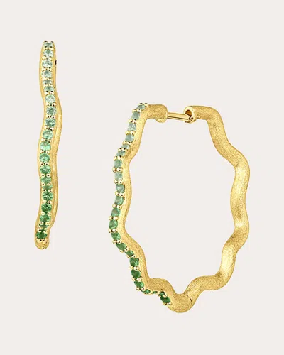 Jennifer Demoro Women's So Wavy Tsavorite Stardust Hoop Earrings 18k Gold