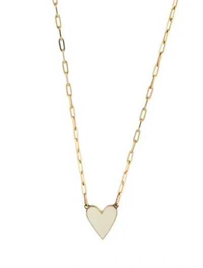 Pre-owned Jennifer Fisher 14k Enamel Heart Pendant Necklace, 16" In White