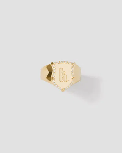 Jennifer Fisher Mini Classic Shield Ring With Pave White Diamonds In 18k Yellow Gold In Purple